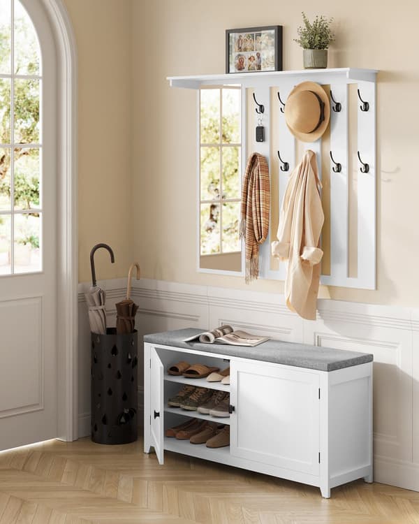 Sko Bank Wall Coat Rack Sæt med 10 dobbeltkroge 102 cm bred