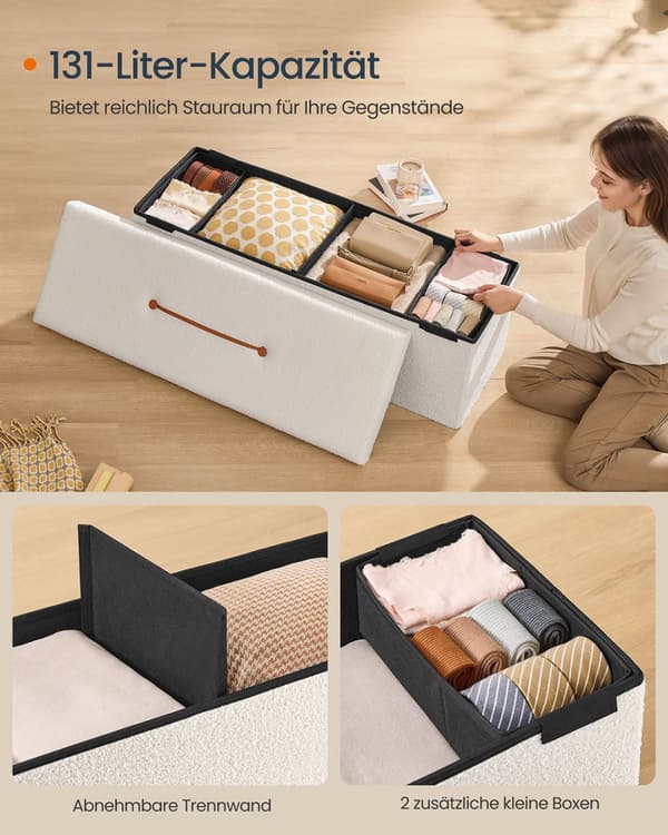 Afføring med opbevaringsplads 38 x 110 x 38 cm creme hvid
