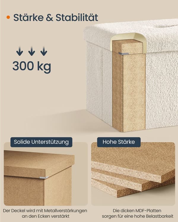 Afføring med opbevaringsplads 38 x 110 x 38 cm creme hvid