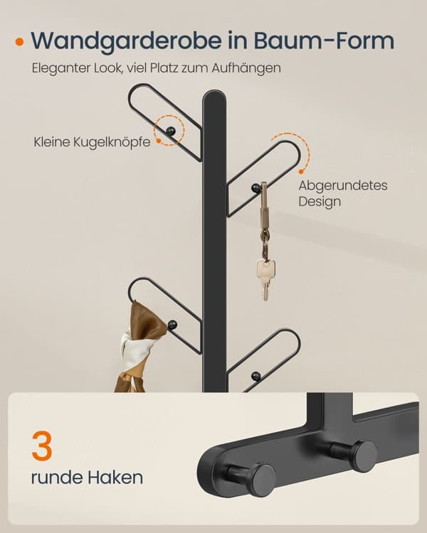Vægfrakke rack sæt på 2 - 13 × 19 × 41 cm - blæk -sort