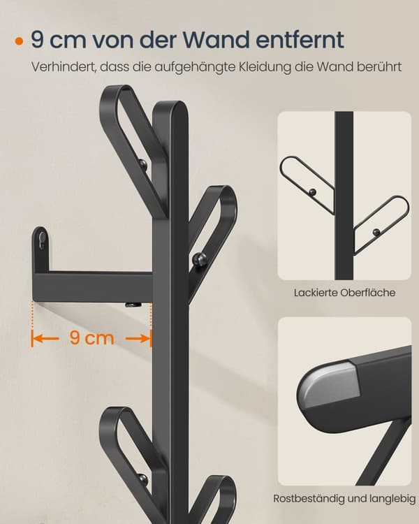 Vægfrakke rack sæt på 2 - 13 × 19 × 41 cm - blæk -sort