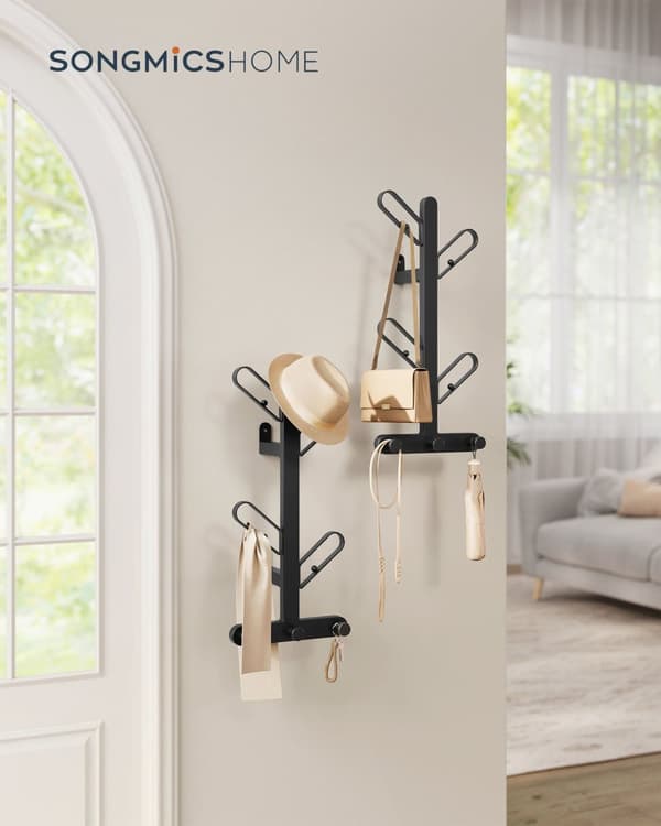 Vægfrakke rack sæt på 2 - 13 × 19 × 41 cm - blæk -sort