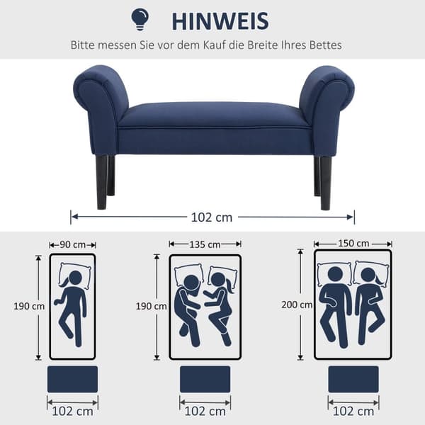 Rootz polstret bænk - polstret sæde - soveværelse bænk - komfort siddepladser - 130 kg kapacitet - 102 cm x 36 cm x 51 cm