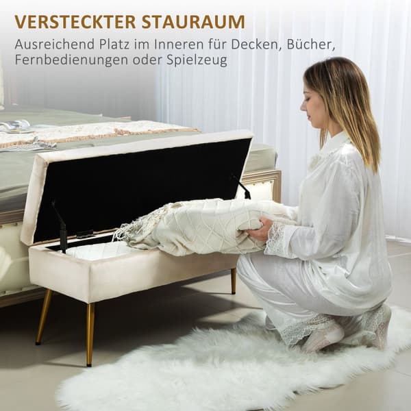 Rootz Velvet Look Storage Bench - Pehmustettu jalkatuooli - Tufted Ottomaani - Piilotettu säilytys - 102 cm x 35cm x 43cm