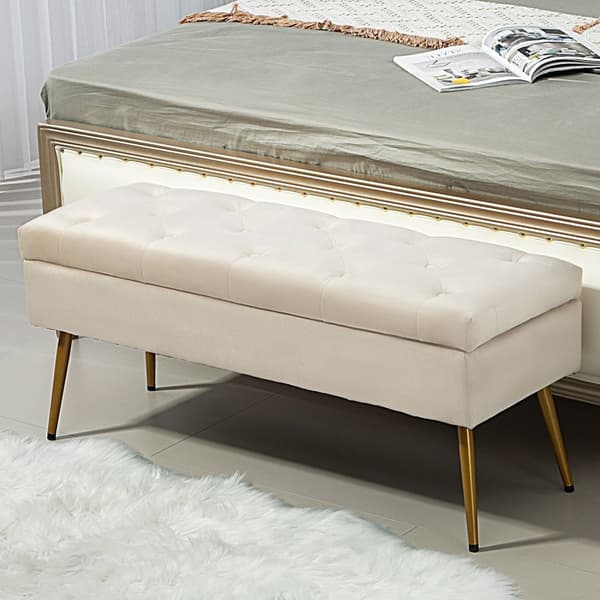 Rootz Velvet Look Storage Bench - Pehmustettu jalkatuooli - Tufted Ottomaani - Piilotettu säilytys - 102 cm x 35cm x 43cm