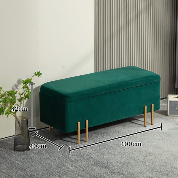 Rootzin verhoiltu säilytyspenkki - Bed Bench - Jalantuki - Piilotettu säilytys - 100 x 40 x 42 cm - vihreä samettipinta