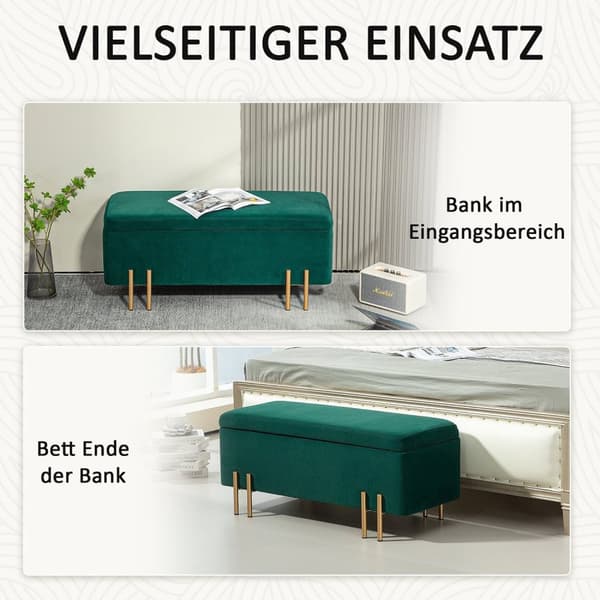 Rootzin verhoiltu säilytyspenkki - Bed Bench - Jalantuki - Piilotettu säilytys - 100 x 40 x 42 cm - vihreä samettipinta