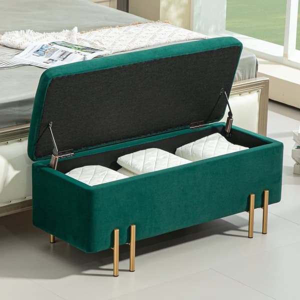 Rootzin verhoiltu säilytyspenkki - Bed Bench - Jalantuki - Piilotettu säilytys - 100 x 40 x 42 cm - vihreä samettipinta