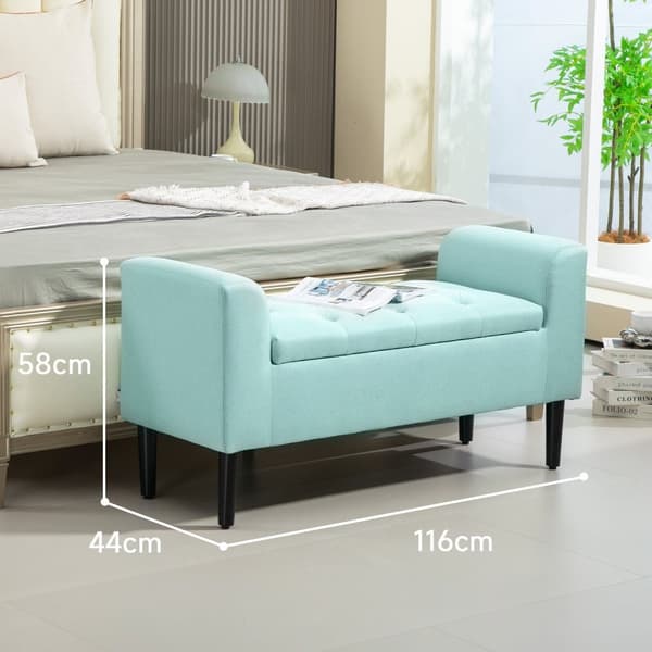 Rootz polstret bænk med opbevaring - linned look - Seating opbevaring - vintage glamour - 116 x 44 x 58 cm - grøn
