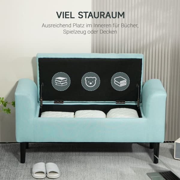 Rootz polstret bænk med opbevaring - linned look - Seating opbevaring - vintage glamour - 116 x 44 x 58 cm - grøn
