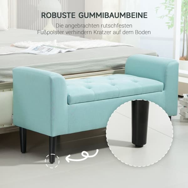 Rootz polstret bænk med opbevaring - linned look - Seating opbevaring - vintage glamour - 116 x 44 x 58 cm - grøn