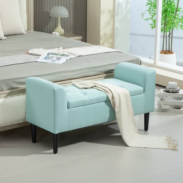 Rootz polstret bænk med opbevaring - linned look - Seating opbevaring - vintage glamour - 116 x 44 x 58 cm - grøn