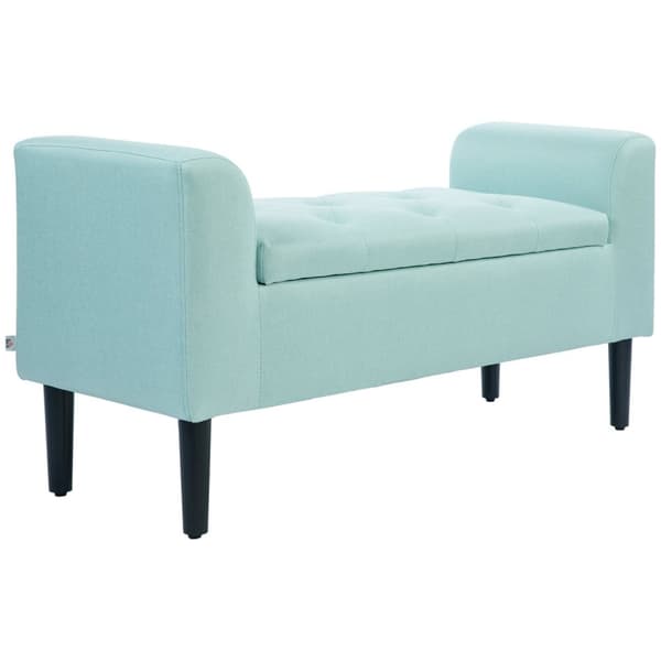 Rootz polstret bænk med opbevaring - linned look - Seating opbevaring - vintage glamour - 116 x 44 x 58 cm - grøn