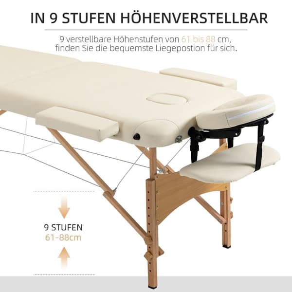 Rootz folding massagebord - bärbar massagebänk - spa salongbord - justerbar höjd - bok trä - 185 cm x 60 cm x 61-87 cm brun