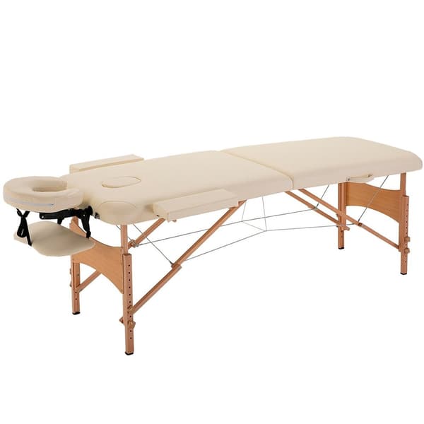 Rootz folding massagebord - bärbar massagebänk - spa salongbord - justerbar höjd - bok trä - 185 cm x 60 cm x 61-87 cm brun