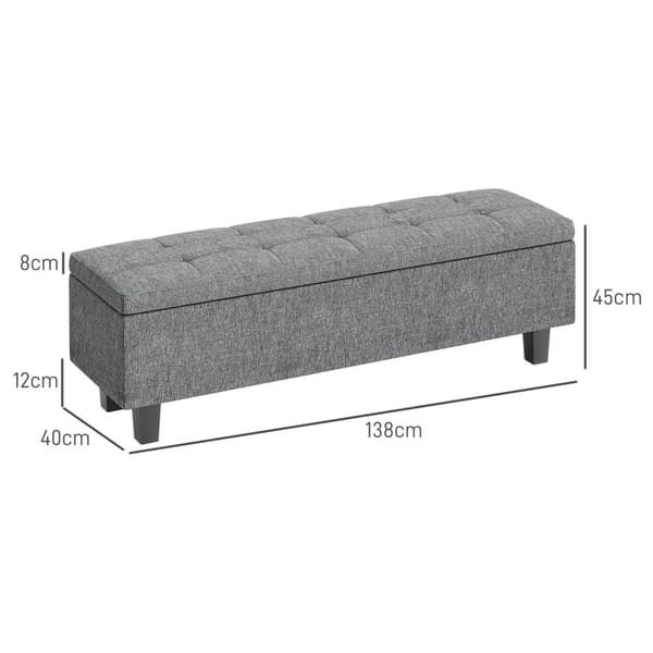 Rootz Linen Look Storage Bench - Lagring Seat Chest - Tufted Storage Bench - Hidden Storage - 138 cm x 40 cm x 45 cm