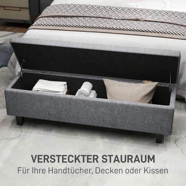 Rootz Linen Look Storage Bench - Lagring Seat Chest - Tufted Storage Bench - Hidden Storage - 138 cm x 40 cm x 45 cm
