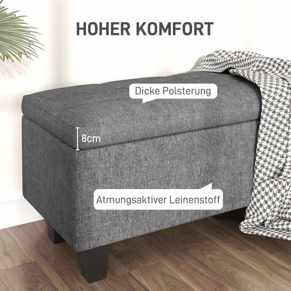 Rootz Linen Look Storage Bench - Lagring Seat Chest - Tufted Storage Bench - Hidden Storage - 138 cm x 40 cm x 45 cm