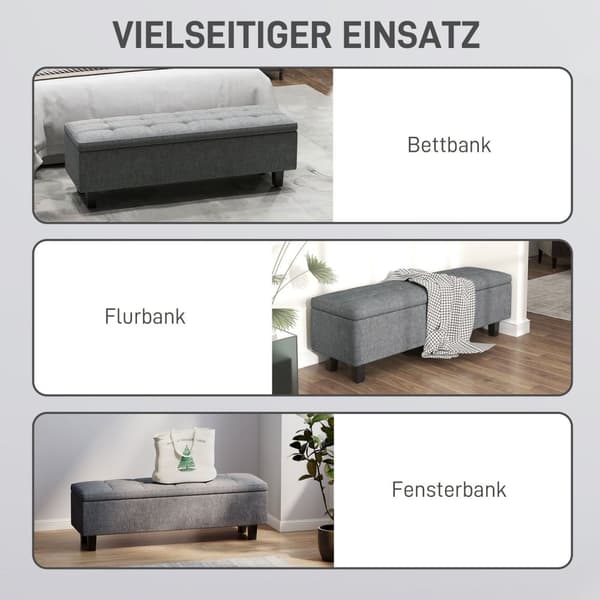 Rootz Linen Look Storage Bench - Lagring Seat Chest - Tufted Storage Bench - Hidden Storage - 138 cm x 40 cm x 45 cm