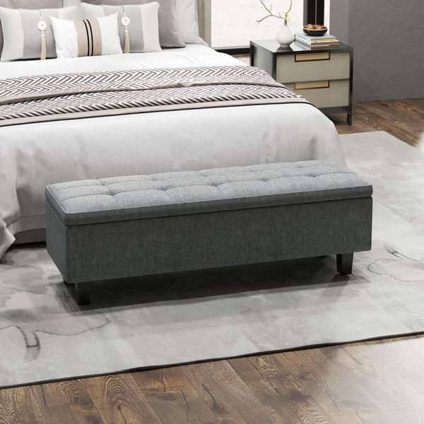 Rootz Linen Look Storage Bench - Lagring Seat Chest - Tufted Storage Bench - Hidden Storage - 138 cm x 40 cm x 45 cm