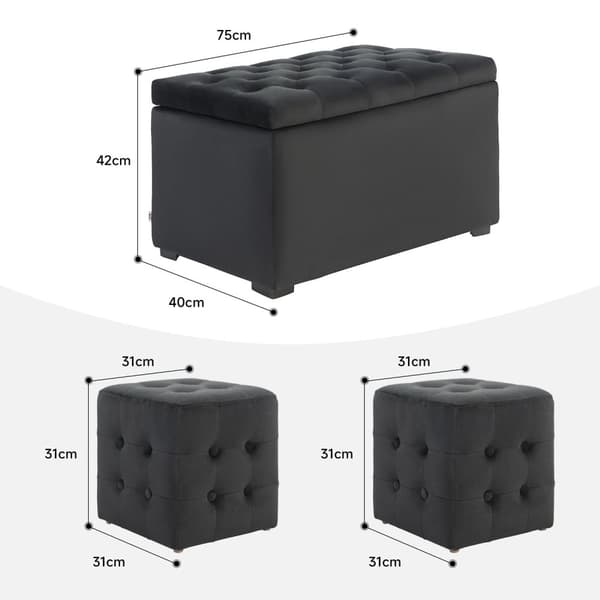 Rootz 3 -bituppsättning förvaringsbänk - Seat Chest - Umpolsted Stools - Space Saver - 75x40x42cm - Grå
