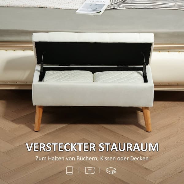 Rootzin verhoiltu penkki säilytystilassa - samettimainen kansi - makuuhuoneen penkki - mukavat istuimet - 80 x 35 x 40 cm