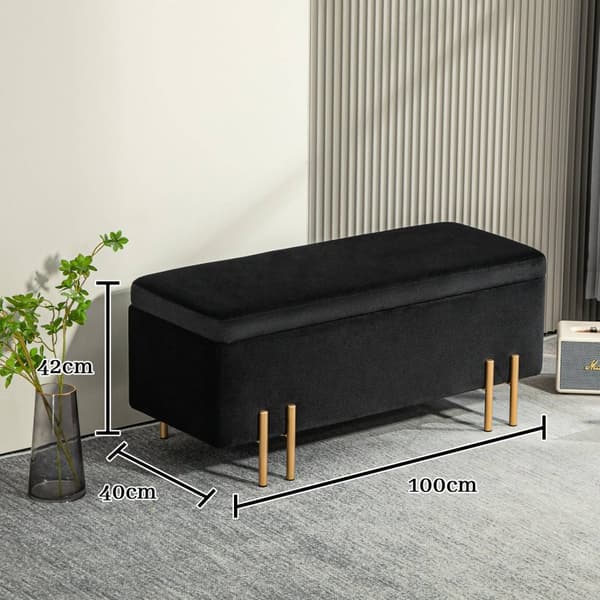 Rootz polstret bænk - Opbevaringsbænk - Sengbænk - Ekstra opbevaring - 100 x 40 x 42 cm - Sort