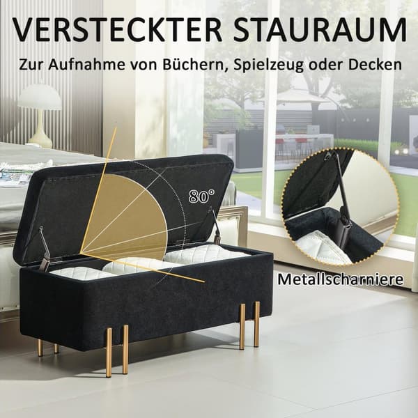 Rootz polstret bænk - Opbevaringsbænk - Sengbænk - Ekstra opbevaring - 100 x 40 x 42 cm - Sort