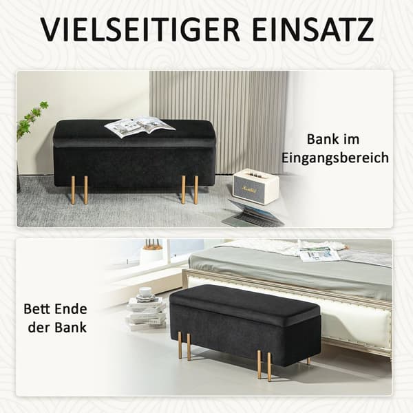 Rootz polstret bænk - Opbevaringsbænk - Sengbænk - Ekstra opbevaring - 100 x 40 x 42 cm - Sort