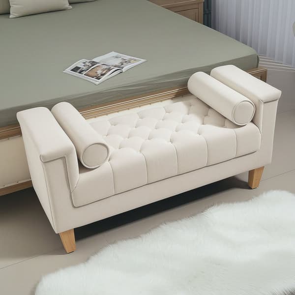 Rootz polstret bænk - vintage design - chenille cover - blød polstring - 115 cm x 44 cm x 58 cm - hvid