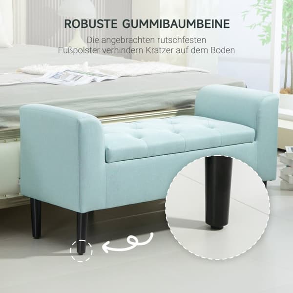 Rootz polstret opbevaringsbænk - linnedlignende polyester - indgangsbænk - rigelig opbevaring - 100 x 40 x 44 cm - grøn