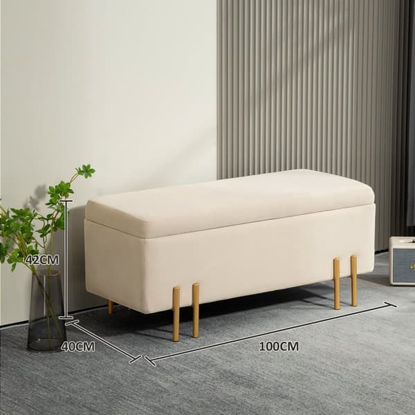 Rootz klädd förvaringsbänk - Bröstbänk - Footstöd - dold förvaring - 100 x 40 x 42 cm - Högkvalitativ trä & metallbas - Brun