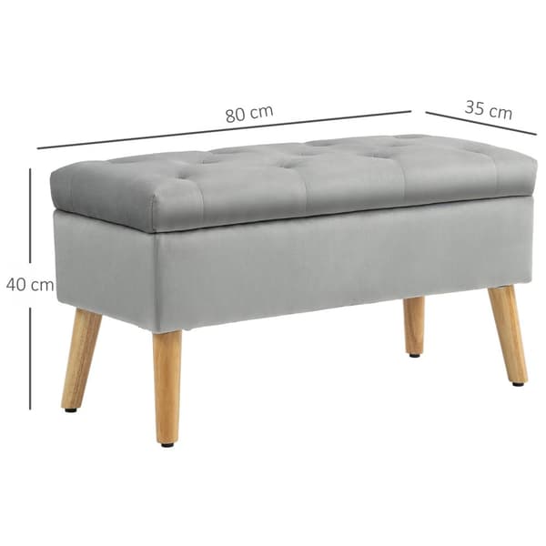 Rootz polstret opbevaringsbænk - fløjl afføring - polstret bryst - komfort siddepladser - 80 cm x 35 cm x 40 cm - grå