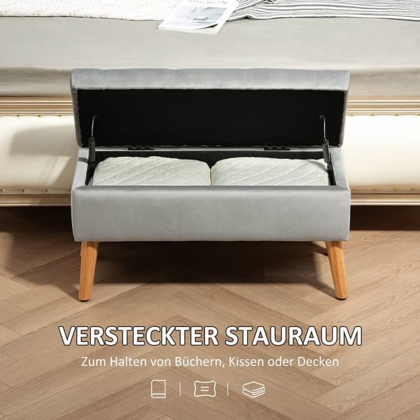 Rootz polstret opbevaringsbænk - fløjl afføring - polstret bryst - komfort siddepladser - 80 cm x 35 cm x 40 cm - grå
