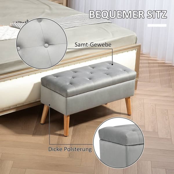 Rootz polstret opbevaringsbænk - fløjl afføring - polstret bryst - komfort siddepladser - 80 cm x 35 cm x 40 cm - grå