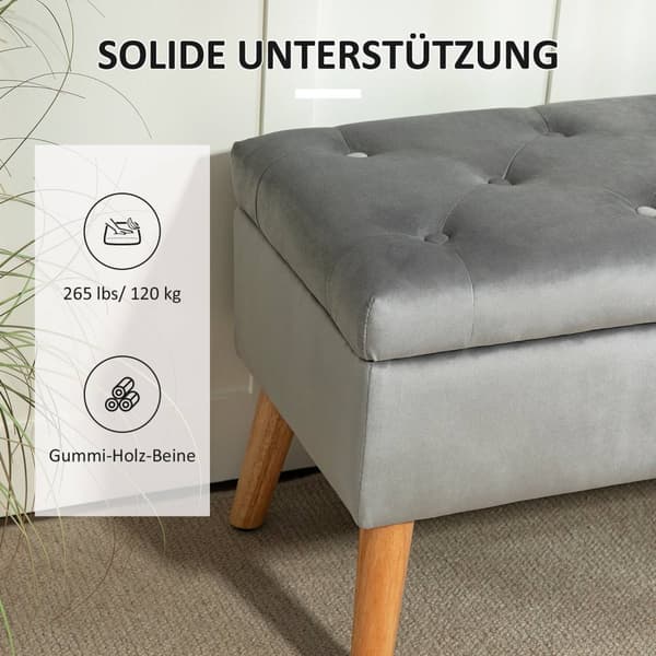 Rootz polstret opbevaringsbænk - fløjl afføring - polstret bryst - komfort siddepladser - 80 cm x 35 cm x 40 cm - grå
