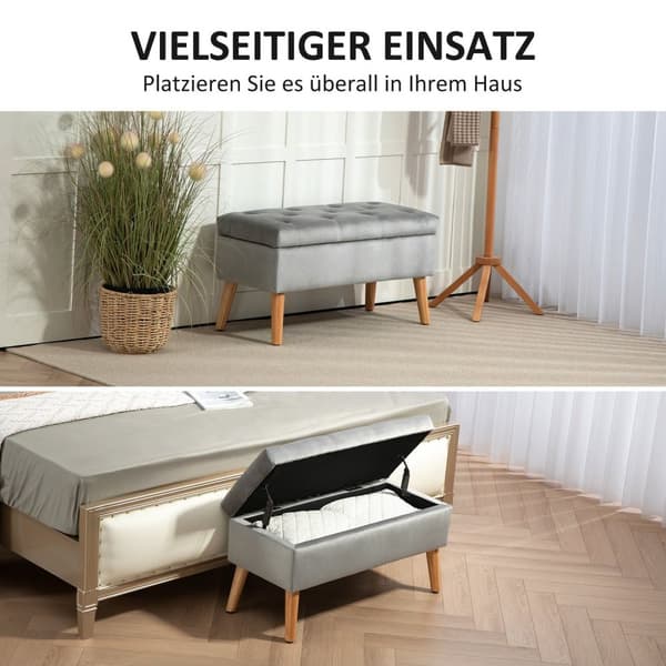 Rootz polstret opbevaringsbænk - fløjl afføring - polstret bryst - komfort siddepladser - 80 cm x 35 cm x 40 cm - grå