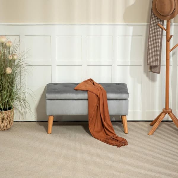 Rootz polstret opbevaringsbænk - fløjl afføring - polstret bryst - komfort siddepladser - 80 cm x 35 cm x 40 cm - grå