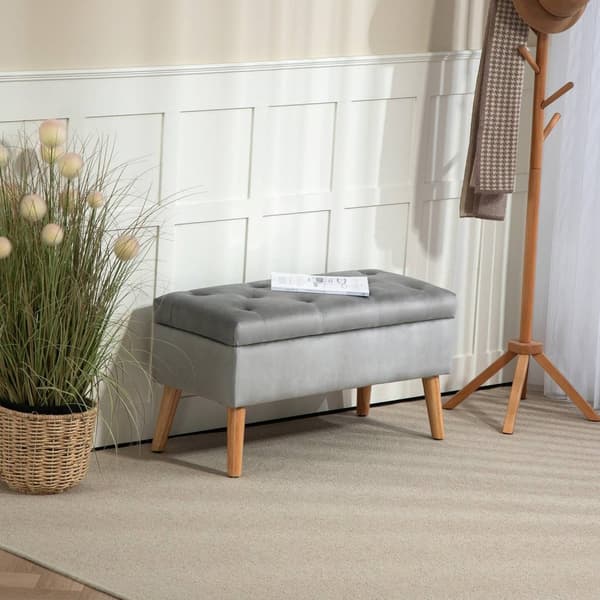 Rootz polstret opbevaringsbænk - fløjl afføring - polstret bryst - komfort siddepladser - 80 cm x 35 cm x 40 cm - grå