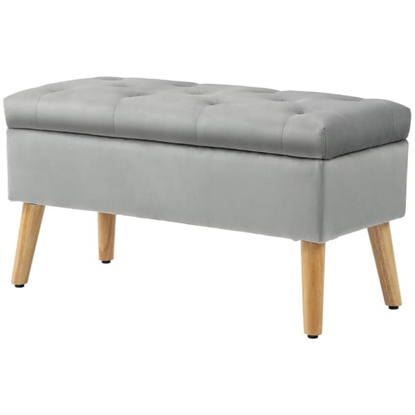 Rootz polstret opbevaringsbænk - fløjl afføring - polstret bryst - komfort siddepladser - 80 cm x 35 cm x 40 cm - grå
