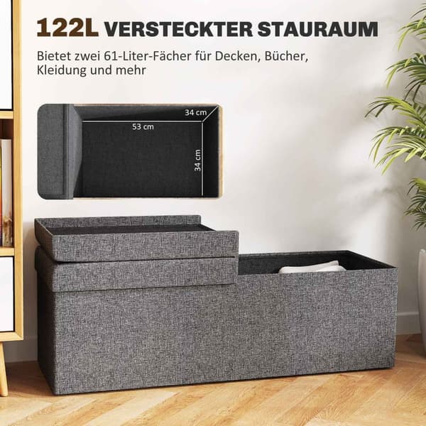 Rootz FootStool Storage Ottomaanien - taitettavan penkki - istuinrinta - pehmeä pehmuste - 110 cm x 38cm x 38cm - kaksois 61L: n osasto - harmaa