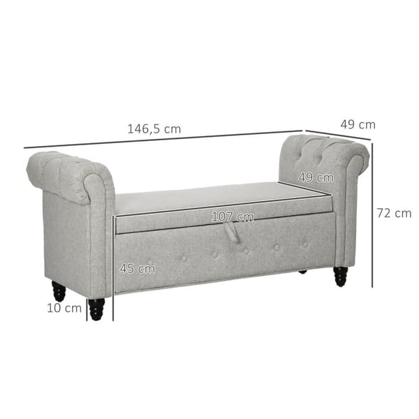 Rootz -säilytyspenkki - penkki rinnassa - liinavaatteet - puiset jalat - lisätty säilytys - 146,5 cm x 49 cm x 72 cm