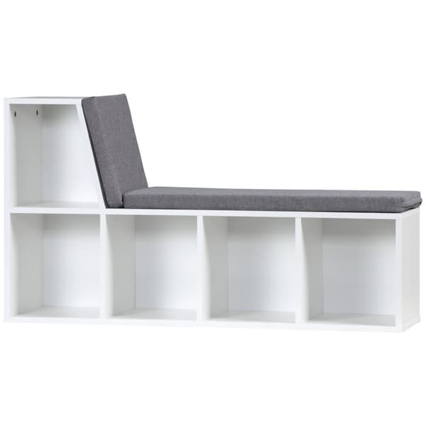 Rootz Library Bench 2 i 1 - Opbevaringsbænk - Skoopbevaring - 5 rum & puder - 108x30x60cm hvid, grå