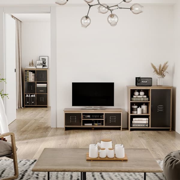 Rootz Industrial TV Bench - TV Furniture - Lowboard med opbevaring - Elegant Wood & Metal - 109 cm x 35 cm x 38 cm