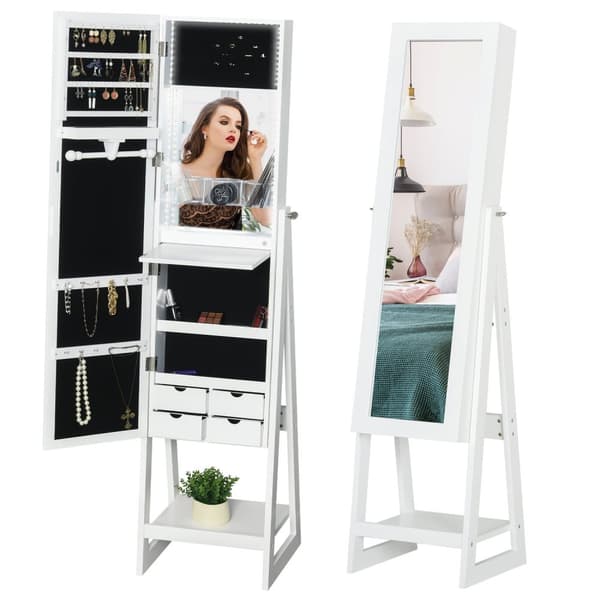 Rootz -korukaappi LED -peilillä - säilytysyksikkö - Järjestäjä - täyspitkä peili - 40w x 37d x 161h cm, valkoinen