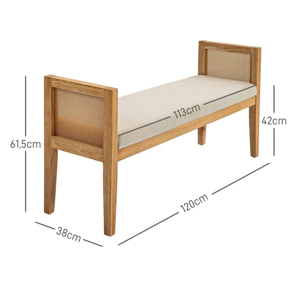 Rootz Bed End Bench - Linen -täckt sittplatser - Rotting Armstödbänk - Komfort sittplatser - 120 cm x 38 cm x 61,5 cm