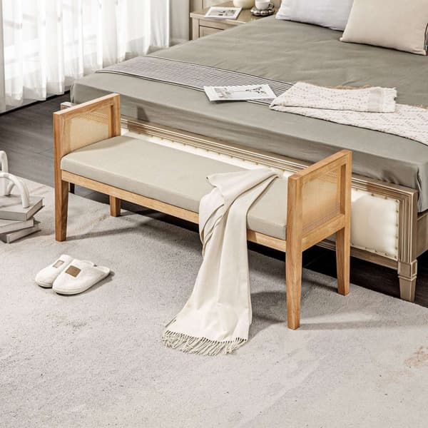 Rootz Bed End Bench - Linen -täckt sittplatser - Rotting Armstödbänk - Komfort sittplatser - 120 cm x 38 cm x 61,5 cm