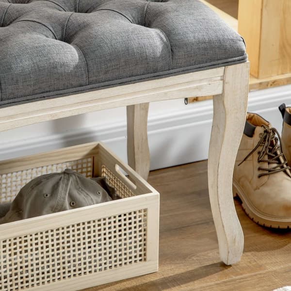 Rootz polstret bænk - polstret bænk - senge end sæde - optimal komfort - 110 cm x 40 cm x 48 cm - klassisk chic linned grå med hevea træben