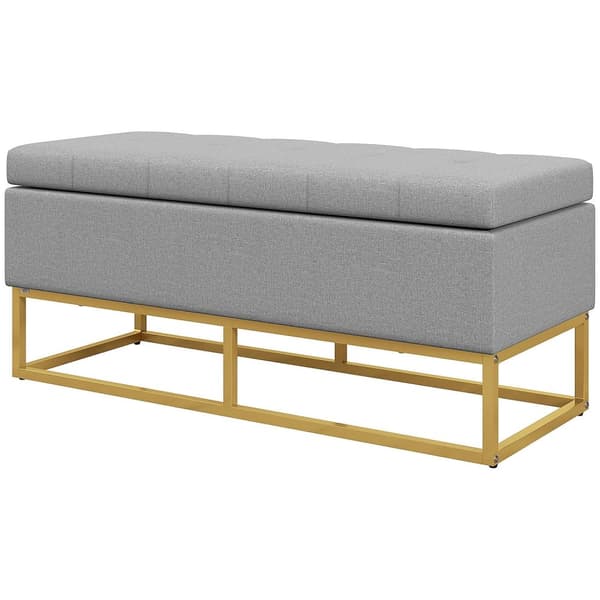 Rootz -penkki säilytystilassa - verhoiltu istuin - teräsjalkakalusteet - Avaruustehokas - 110 cm x 44 cm x 48cm - harmaa ja kulta