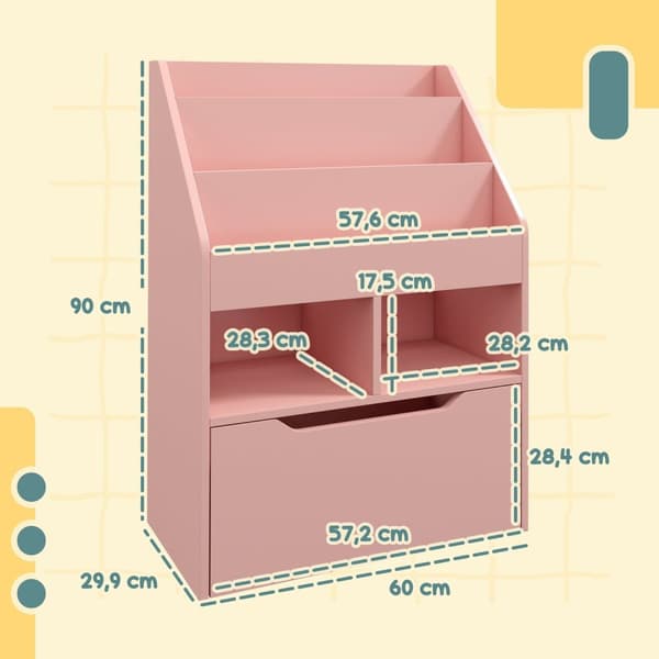 Rootz bokhylla med hyllor - förvaringsskåp - trälådor - mångsidig design - 60L x 29.9W x 90h cm - rosa